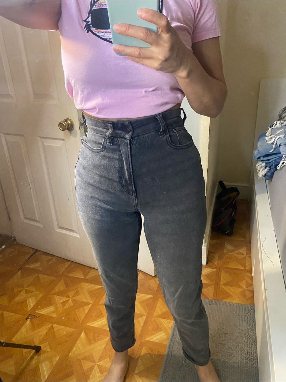 American Eagle Outfitters High-Rise Gray Straight Jeans
